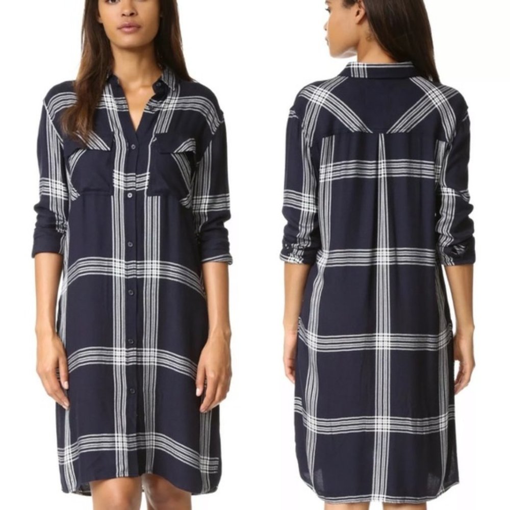 Rails Bianca Plaid Button Down Shirtdress Indigo